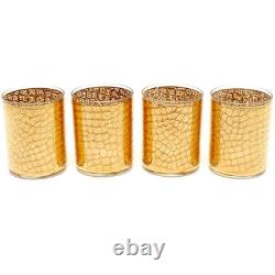 Culver 22k Gold Alligator Double Old Fashioned Bar Glasses Retro 1960s Set of 4