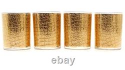 Culver 22k Gold Alligator Double Old Fashioned Bar Glasses Retro 1960s Set of 4