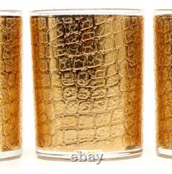 Culver 22k Gold Alligator Double Old Fashioned Bar Glasses Retro 1960s Set of 4
