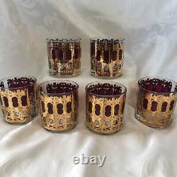 Culver Cranberry Azure Scroll Double Old Fashioned Glasses Set Of Six