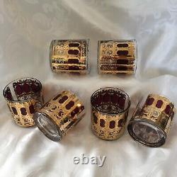 Culver Cranberry Azure Scroll Double Old Fashioned Glasses Set Of Six