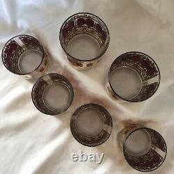 Culver Cranberry Azure Scroll Double Old Fashioned Glasses Set Of Six