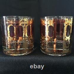 Culver Cranberry Azure Scroll Double Old Fashioned Glasses Set Of Six