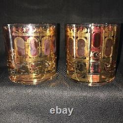 Culver Cranberry Azure Scroll Double Old Fashioned Glasses Set Of Six