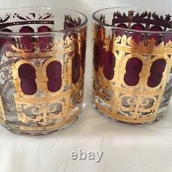 Culver Cranberry Azure Scroll Double Old Fashioned Glasses Set Of Six