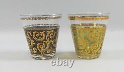 Culver EBONY BAROQUE&GREEN SCROLL Double Old Fashioned Glasses Lot of 9