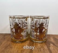Culver Egyptian Pharaoh Double Old Fashioned Glasses Set of 2 with 22K Gold