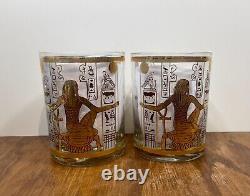 Culver Egyptian Pharaoh Double Old Fashioned Glasses Set of 2 with 22K Gold
