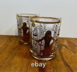 Culver Egyptian Pharaoh Double Old Fashioned Glasses Set of 2 with 22K Gold