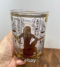 Culver Egyptian Pharaoh Double Old Fashioned Glasses Set of 2 with 22K Gold