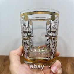 Culver Egyptian Pharaoh Double Old Fashioned Glasses Set of 2 with 22K Gold