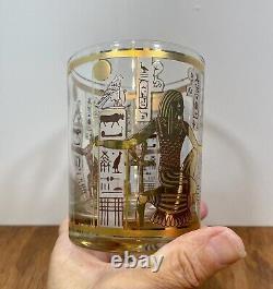 Culver Egyptian Pharaoh Double Old Fashioned Glasses Set of 2 with 22K Gold
