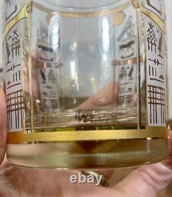 Culver Egyptian Pharaoh Double Old Fashioned Glasses Set of 2 with 22K Gold
