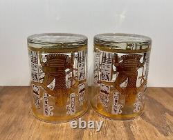 Culver Egyptian Pharaoh Double Old Fashioned Glasses Set of 2 with 22K Gold