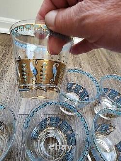 Culver Glassware Saratoga Double Old Fashioned Glasses 22k Gold Set Of 7
