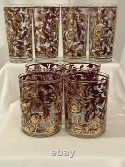 Culver Kaleideoscope red, white and 22k gold flowers (4 Highball, 4 Rocks)