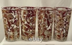 Culver Kaleideoscope red, white and 22k gold flowers (4 Highball, 4 Rocks)