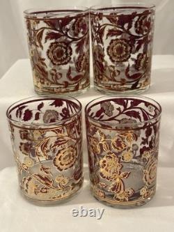 Culver Kaleideoscope red, white and 22k gold flowers (4 Highball, 4 Rocks)