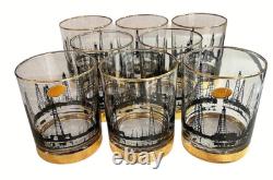 Culver Lotus MCM Oil Field Rig Derrick Double Old Fashioned Glasses Set Of 8