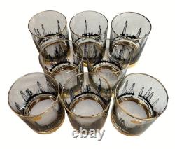 Culver Lotus MCM Oil Field Rig Derrick Double Old Fashioned Glasses Set Of 8