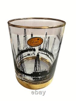 Culver Lotus MCM Oil Field Rig Derrick Double Old Fashioned Glasses Set Of 8