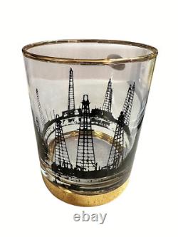 Culver Lotus MCM Oil Field Rig Derrick Double Old Fashioned Glasses Set Of 8