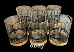 Culver Lotus MCM Oil Field Rig Derrick Double Old Fashioned Glasses Set Of 8