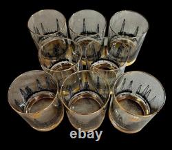 Culver Lotus MCM Oil Field Rig Derrick Double Old Fashioned Glasses Set Of 8