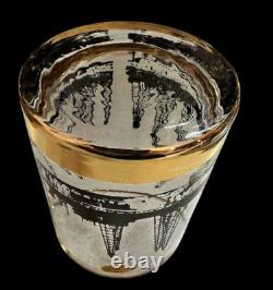Culver Lotus MCM Oil Field Rig Derrick Double Old Fashioned Glasses Set Of 8
