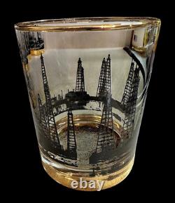 Culver Lotus MCM Oil Field Rig Derrick Double Old Fashioned Glasses Set Of 8