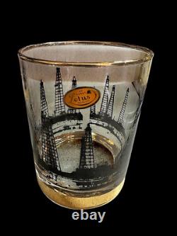 Culver Lotus MCM Oil Field Rig Derrick Double Old Fashioned Glasses Set Of 8