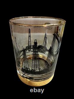 Culver Lotus MCM Oil Field Rig Derrick Double Old Fashioned Glasses Set Of 8