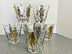 Culver MCM Gold withBlue 6 Mardi Gras Jester Jeweled Double Old Fashioned VHTF