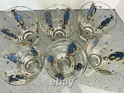 Culver MCM Gold withBlue 6 Mardi Gras Jester Jeweled Double Old Fashioned VHTF