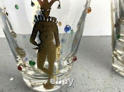 Culver MCM Gold withBlue 6 Mardi Gras Jester Jeweled Double Old Fashioned VHTF