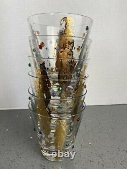 Culver MCM Gold withBlue 6 Mardi Gras Jester Jeweled Double Old Fashioned VHTF