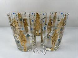 Culver Mardi Gras Double Old Fashioned Glasses Set of 5 Jewel Jester 22K Gold US