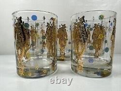 Culver Mardi Gras Double Old Fashioned Glasses Set of 5 Jewel Jester 22K Gold US