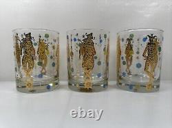 Culver Mardi Gras Double Old Fashioned Glasses Set of 5 Jewel Jester 22K Gold US