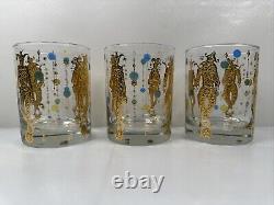Culver Mardi Gras Double Old Fashioned Glasses Set of 5 Jewel Jester 22K Gold US