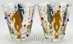 Culver Mardi Gras Harlequin Double Old Fashioned Glass Pair