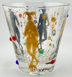 Culver Mardi Gras Harlequin Double Old Fashioned Glass Pair