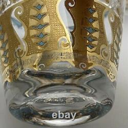 Culver Saratoga 8 RARE Double Old Fashioned Flared Glasses 22 Kt Gold Turquoise