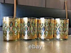 Culver VALENCIA Double Old Fashioned Glasses 22K Gold Mint Condition Set of 4
