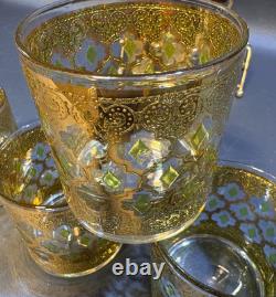 Culver Valencia 22 kt Gold & Green Double Old Fashioned (6) + Shot Glass (6) Set