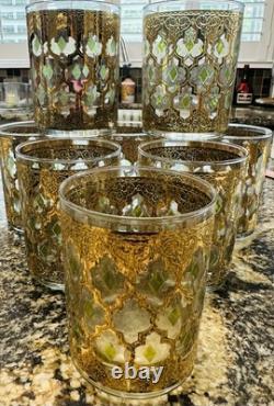 Culver Valencia 22 kt Gold & Green Double Old Fashioned Glasses (set of 8)