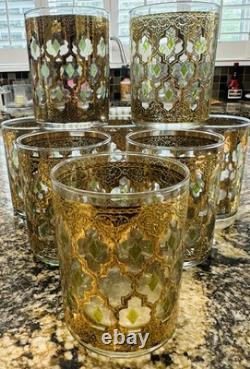 Culver Valencia 22 kt Gold & Green Double Old Fashioned Glasses (set of 8)
