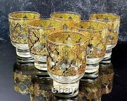 Culver Valencia Green Gold Double Old Fashioned Set of 6 4 1/4 Tall