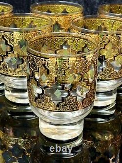 Culver Valencia Green Gold Double Old Fashioned Set of 6 4 1/4 Tall