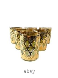 Culver Valencia Pattern Double Old Fashioned Glasses Hollywood Regency 22kt Gold